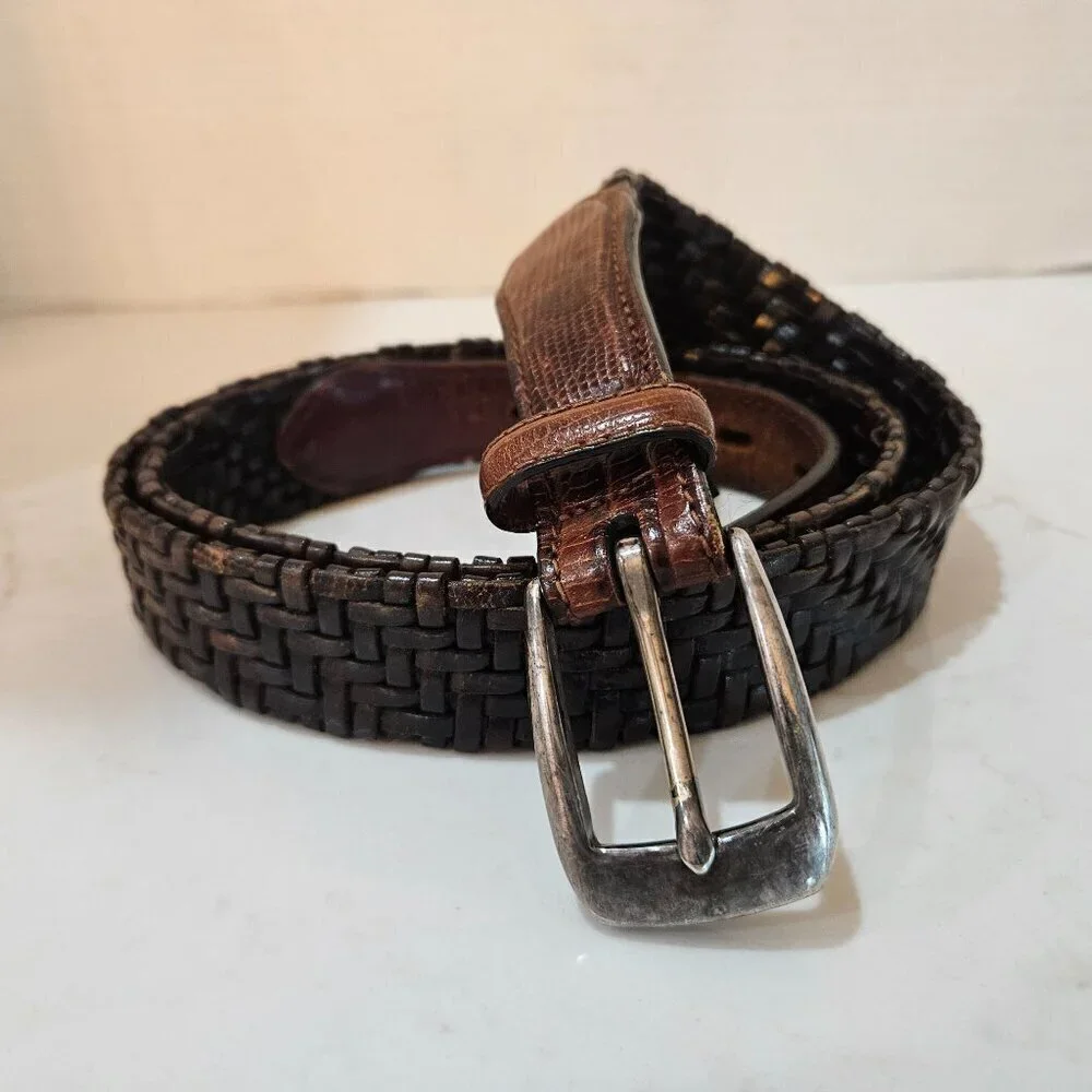 Brighton Men's‎ Brown & Black Leather Braided Belt size 38 P4100